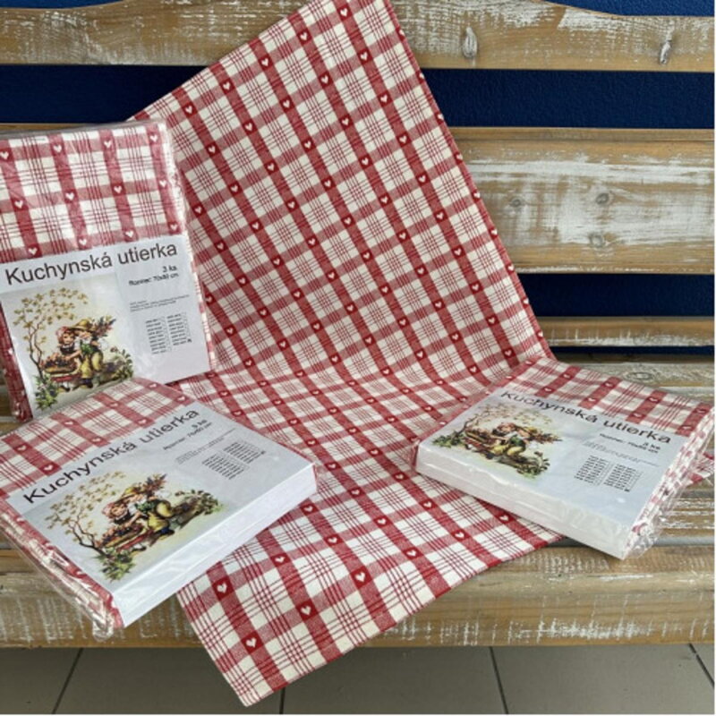 Utierka kuchynská bavlnená tkaná SRDCE bielo-červená 3ks, 50x70cm, 270 g/m2 Utierka kuchynská bavlnená tkaná SRDCE bielo-červená 3ks, 50x70cm, 270 g/m2