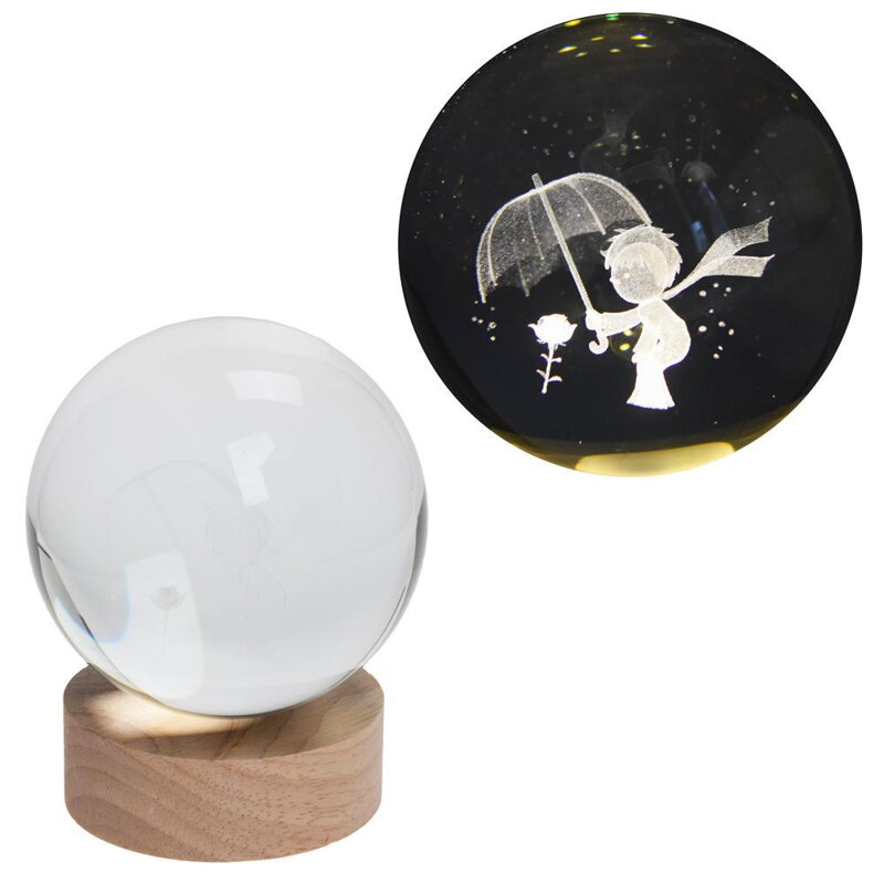 Dekorácia guľa LED na drevenom podstavci s podsvietenim malý princ 10x12 cm