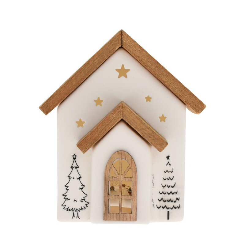 Dekorácia domček LED 11 cm porcelán biely