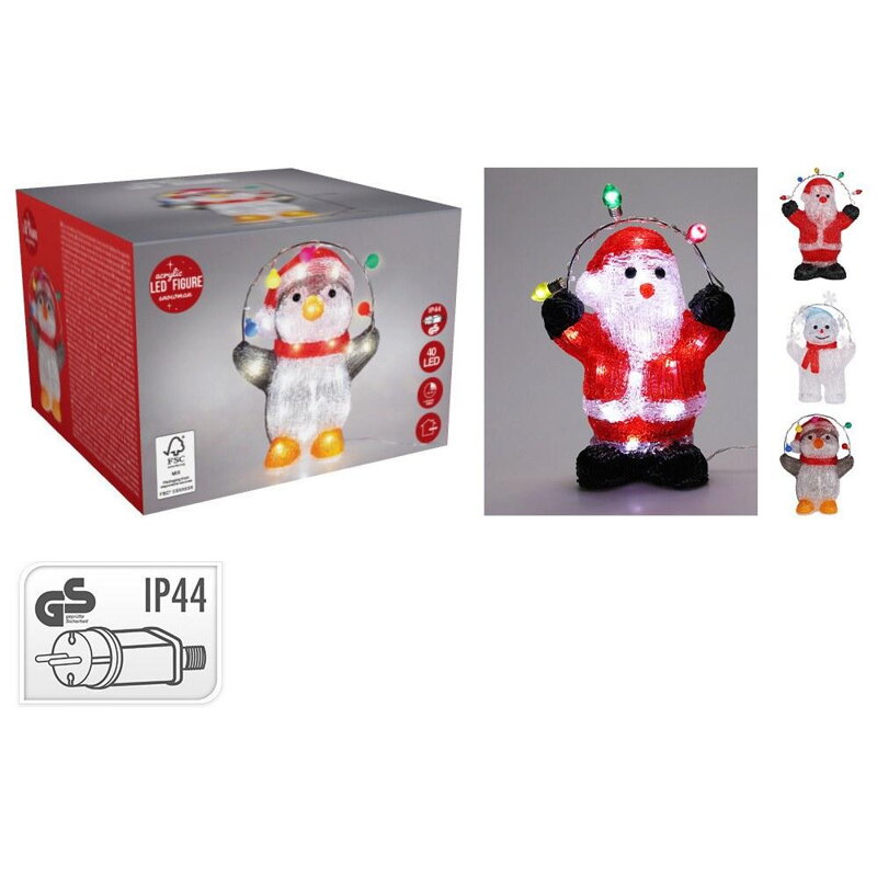 Postavička Santa/snehuliak/tučniak 30cm 40 LED s časovačom