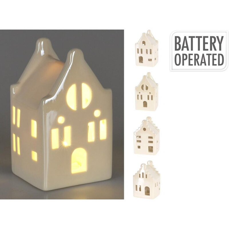 Dekorácia domček LED 10 cm porcelán biely mix