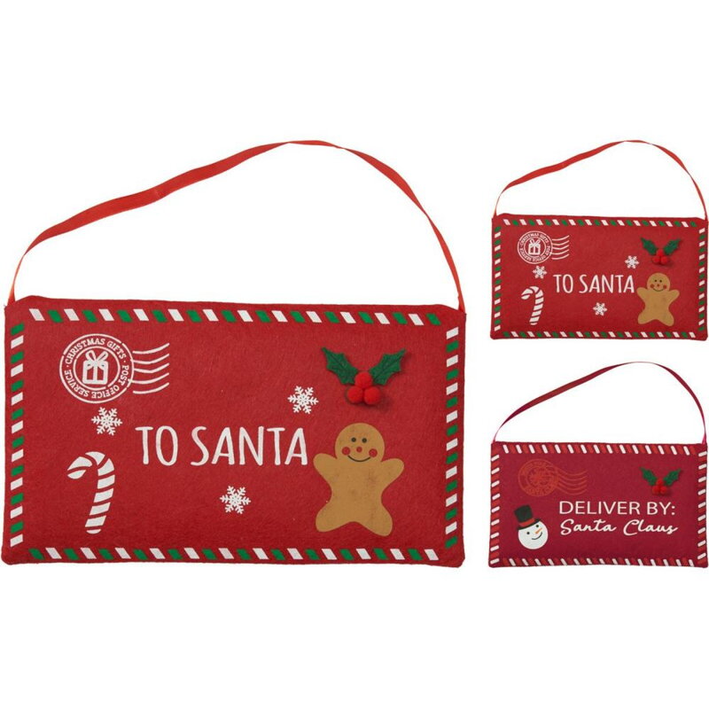 Ozdoba závesná obálka 28x16 cm plsť červená mix