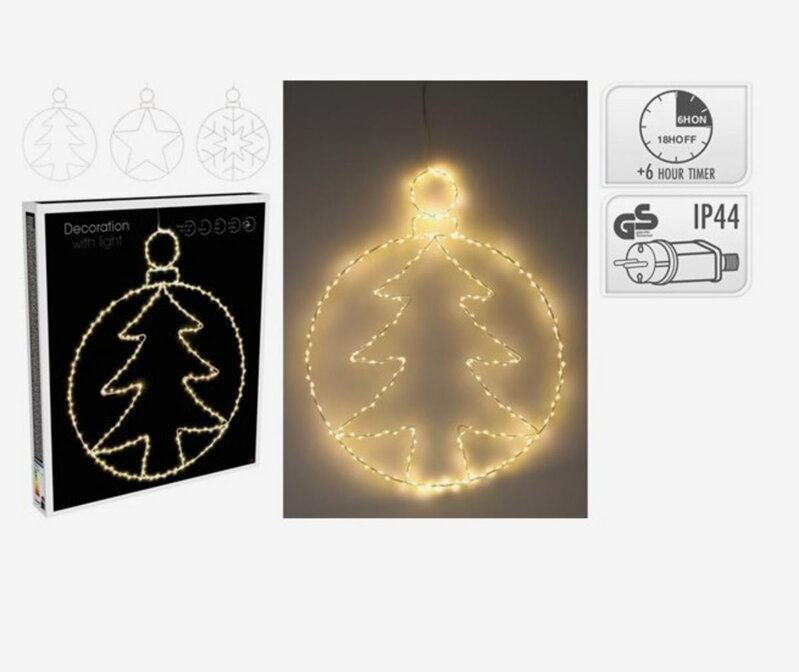 Ozdoba závesná guľa s hviezdou/stromčekom/vločkou 250 LED 38x48 cm s časovačom vonkajšia/vnútorná mix Ozdoba závesná guľa s hviezdou/stromčekom/vločkou 250 LED 38x48 cm s časovačom vonkajšia/vnútorná mix