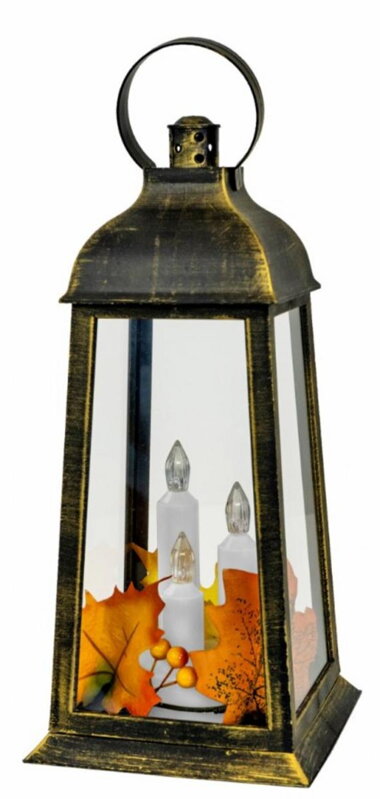 Lampáš LED 3 sviečky+lístie patina zlatá Lampáš LED 3 sviečky+lístie patina zlatá
