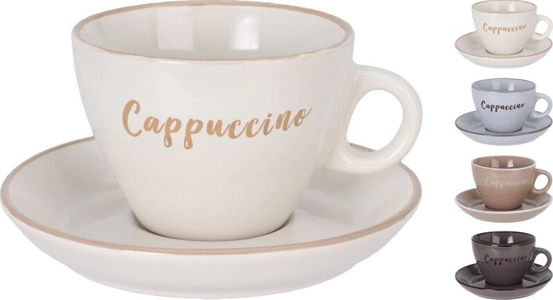 Šálka s podšálkou 200 ml 1+1 sada cappuccino kameninová, mix