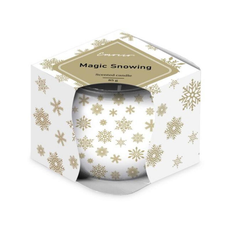 Sviečka Emocio sklo 70x62mm,Magic Snowing bielo-zlatá