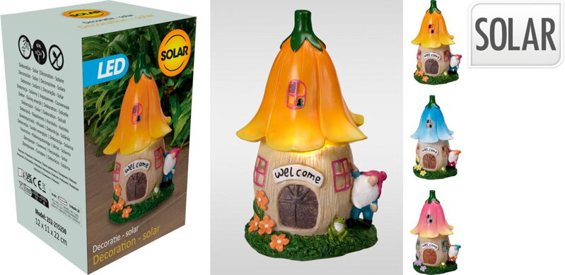 Dekorácia domček LED solar 22 cm mix