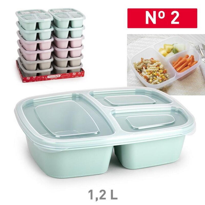 Dóza na obed 1,2l plastový 3 priehradky mix