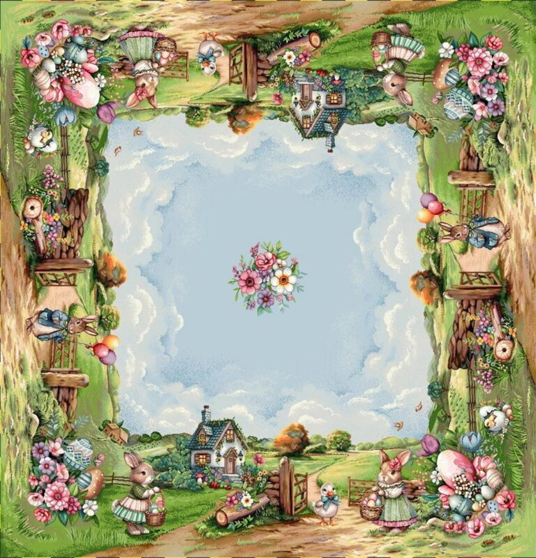 Obrus gobelínový, Veľkonočná zábava/hravá jar, 100x100cm