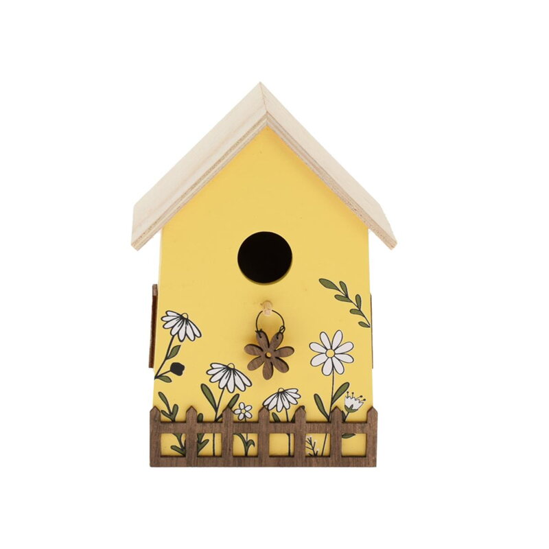 Ozdoba závesná domček 16,5 cm drevo žltá