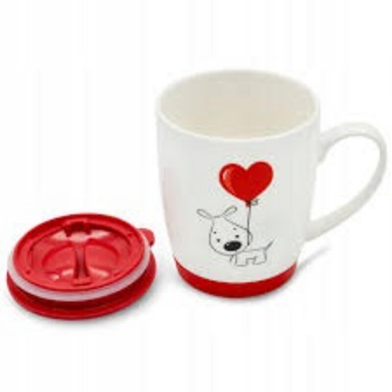 Hrnček s uzáverom 350ml, valentínsky dekor
