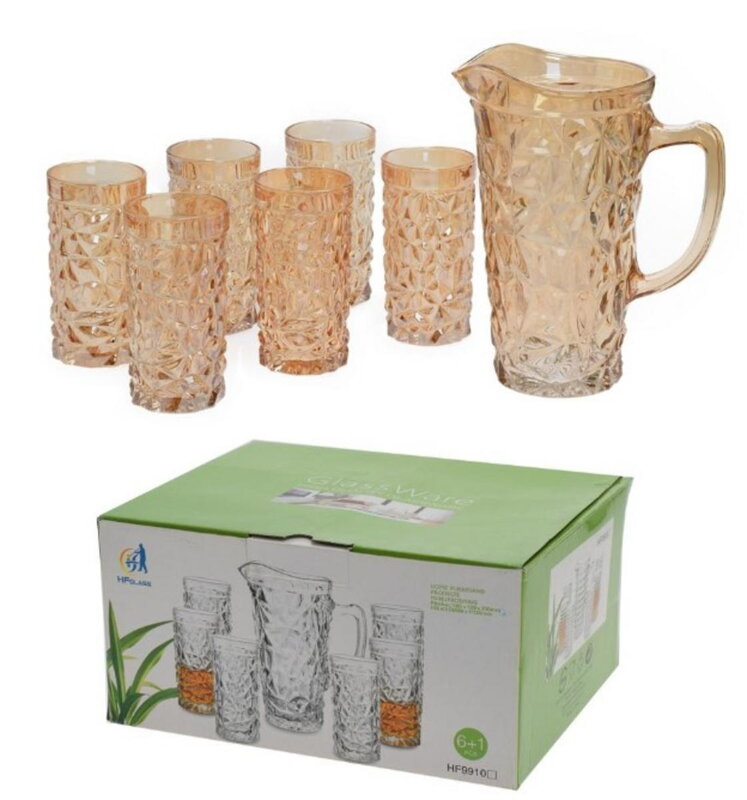 Džbán 1,2 l + 6x pohár 250 ml sklo zlatý