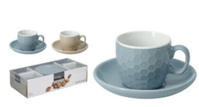 Šálka s podšálkou 90 ml 4+4 sada kameninový mix