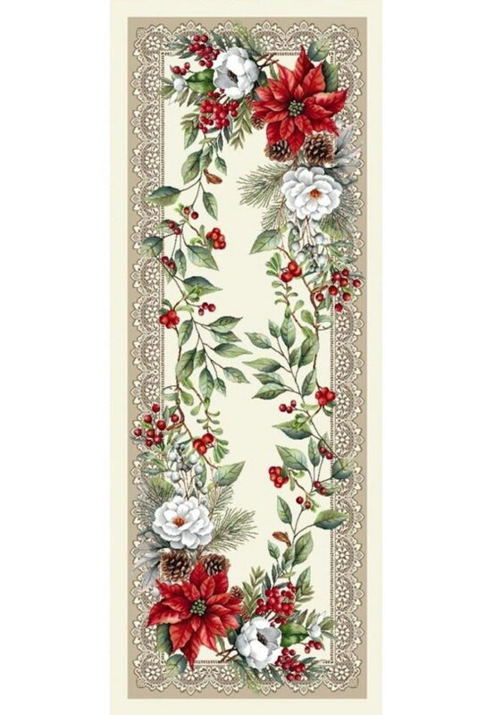 Obrus gobelínový, Vianoce Kvety a čipky, 40x100cm