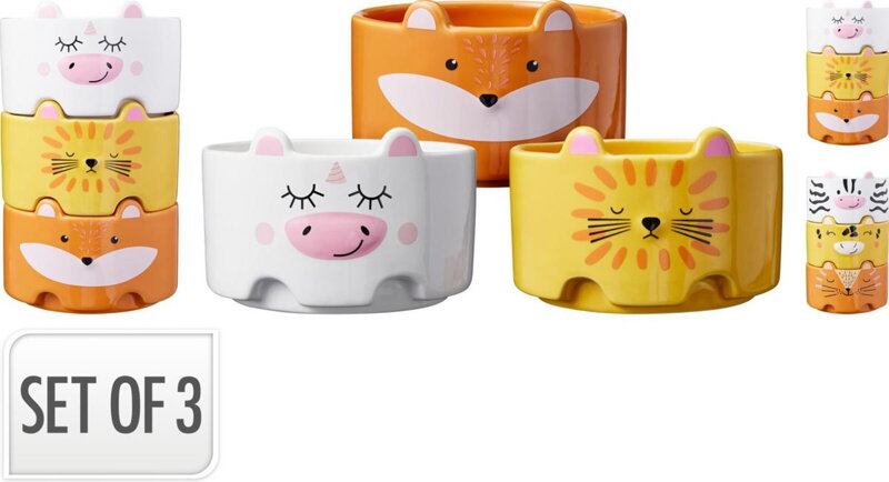 Miska dolomit 600 ml sada 3 ks stohovateľné dizajn zvieratko mix