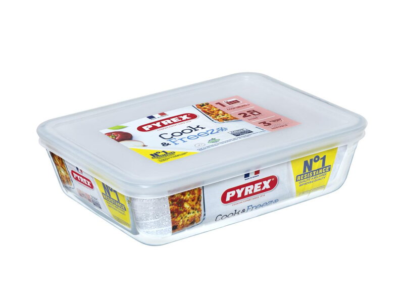 Dóza na potraviny s vekom obdĺžniková, 22x17x6cm, 1,5L, sklo číre PYREX