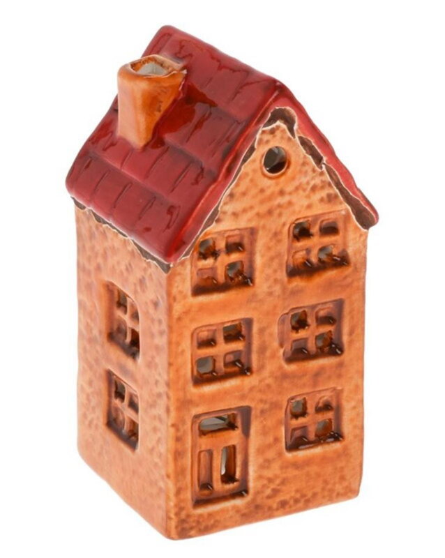 Dekorácia domček LED 10 cm porcelán oranžový