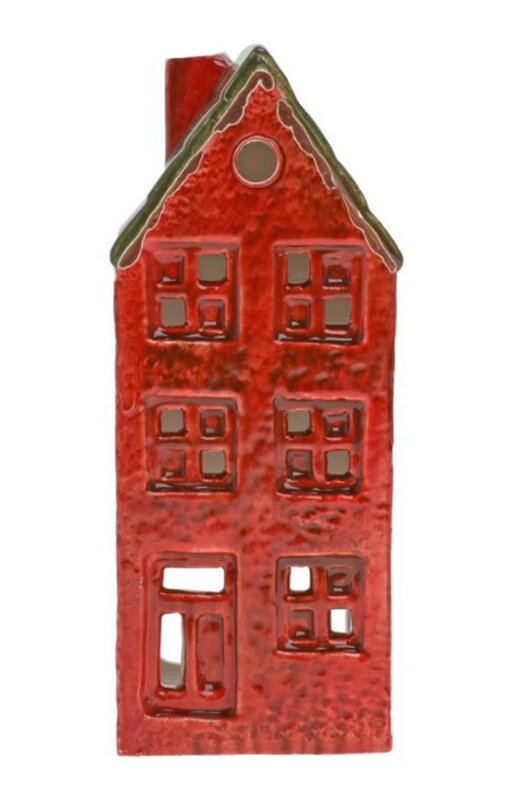 Dekorácia domček/svietnik 17 cm porcelán červený