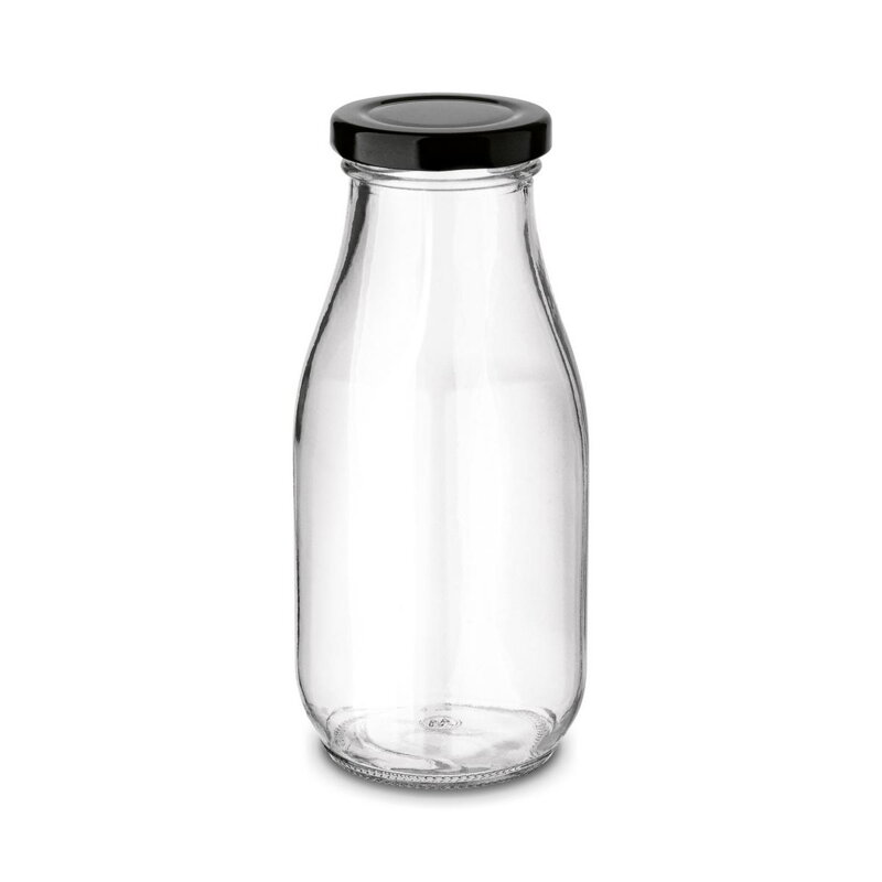 Fľaša na sirup/šťavu sklo 300ml + viečko čierne