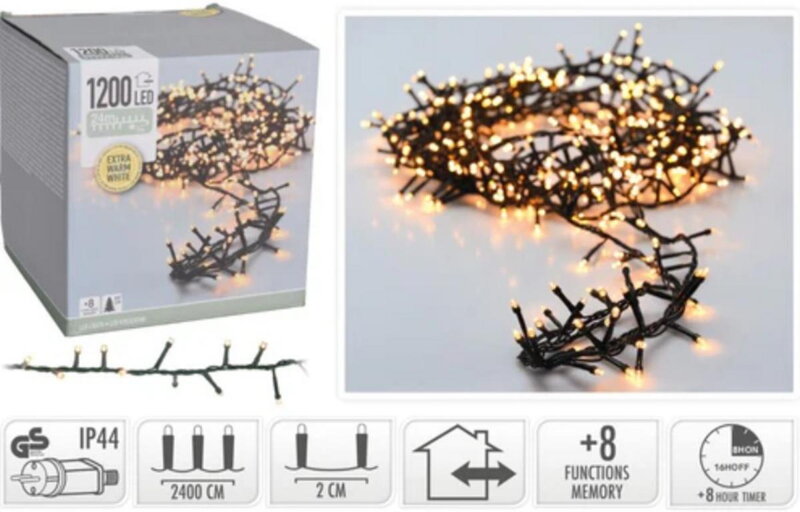 Svetlo vianočné 1200 LED extra teplé biele, s časovačom, s funkciami, na 300 cm stromček, vonkajšie/vnútorné