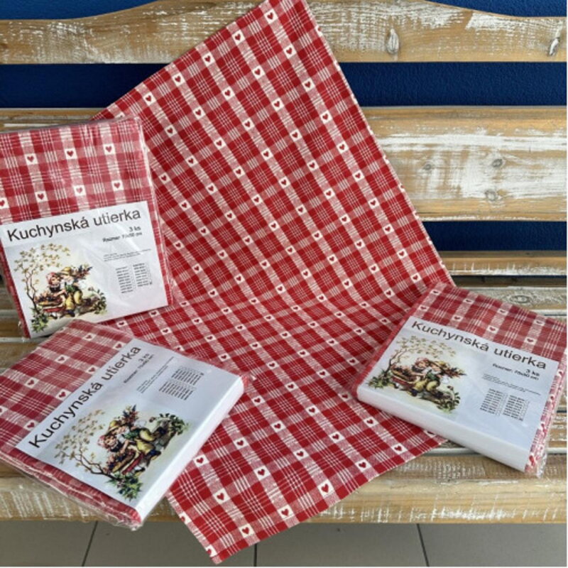 Utierka kuchynská bavlnená tkaná SRDCE červená 3ks, 50x70cm, 270 g/m2 KLC