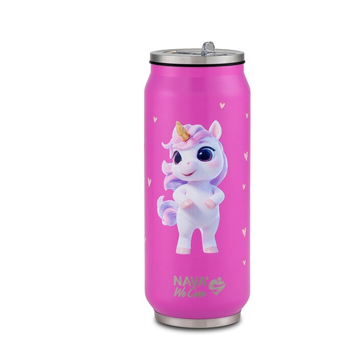 Termohrnček so slamkou 500 ml nerez, jednorožec ružový