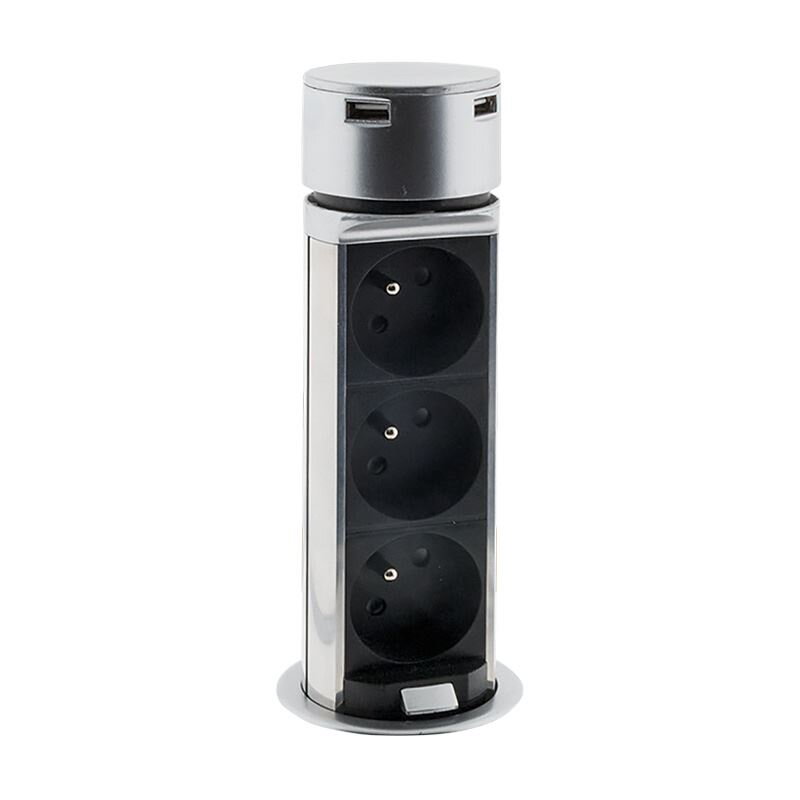 Solight USB výsuvný blok zásuviek, 3 zásuvky, plast, kruhový tvar, predlžovací prívod 1,5m, 3 x 1mm2, strieborný Solight USB výsuvný blok zásuviek, 3 zásuvky, plast, kruhový tvar, predlžovací prívod 1,5m, 3 x 1mm2, strieborný